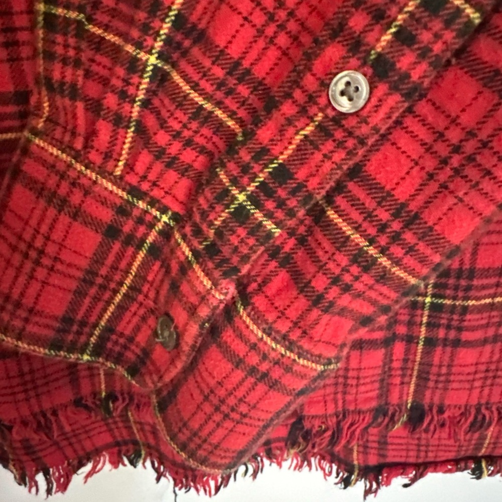 Frame women’s XL red plaid flannel shirt raw hem - Picture 2 of 7